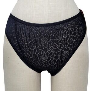 Grafix Bikini Dama Black Floral Jacquard Nylon Panties Model 4002 Size M NEW Y2K